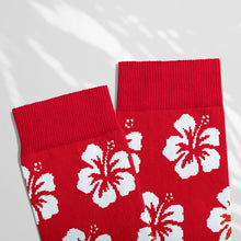 Load image into Gallery viewer, Women’s Socks with Red Hibiscus Flower Pattern Cotton Casual Socks Size 4 to 7
