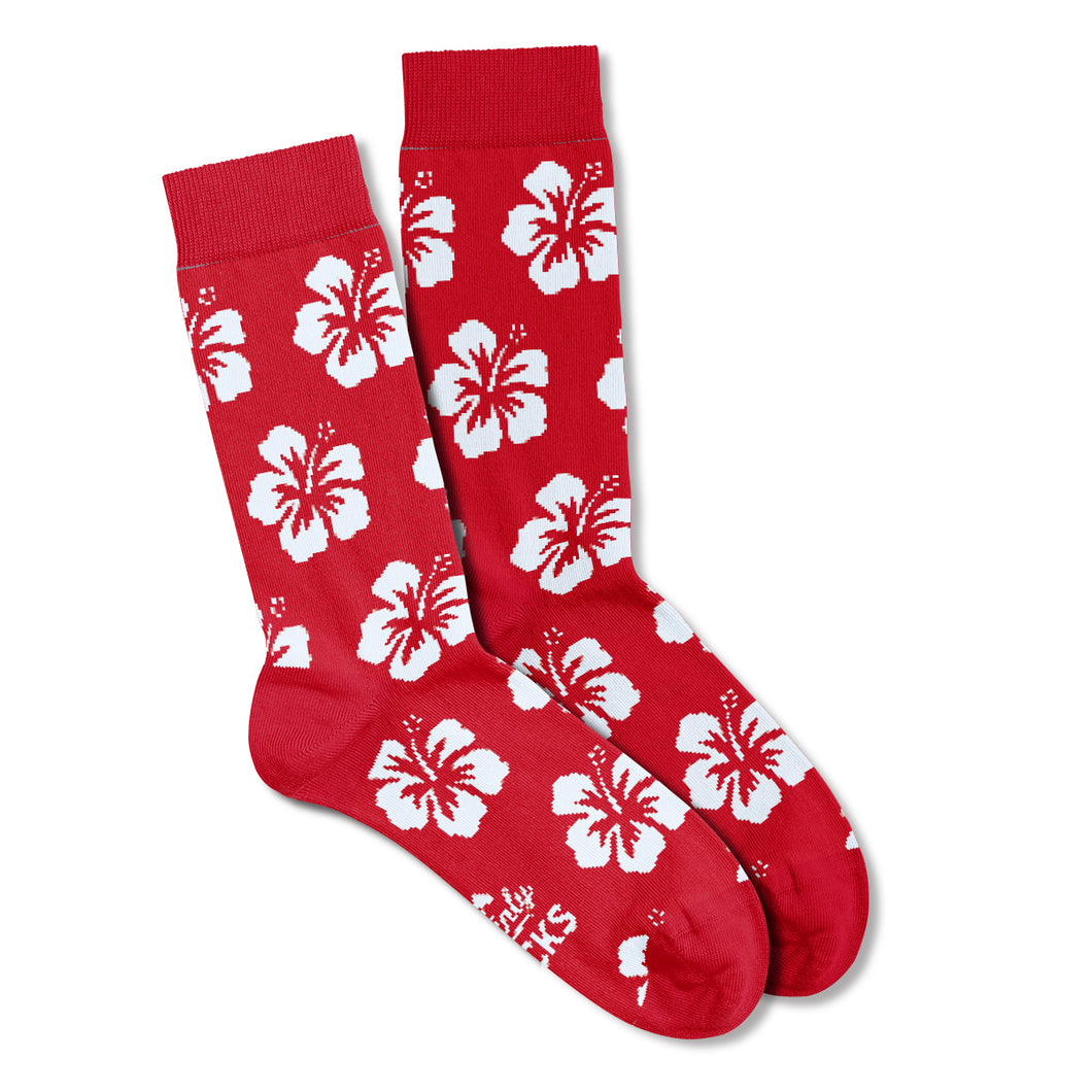 Women’s Socks with Red Hibiscus Flower Pattern Cotton Casual Socks Size 4 to 7