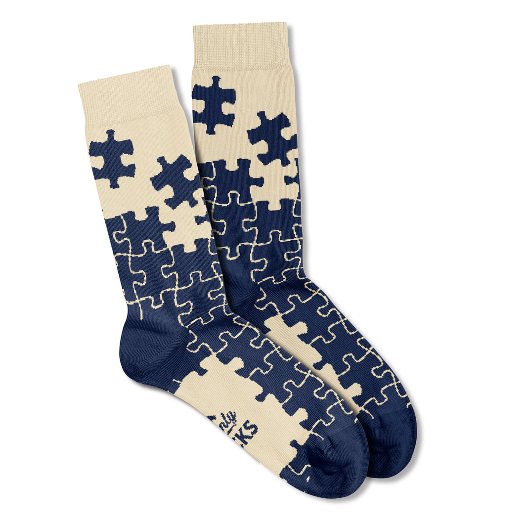 Men’s Wholesale Socks with Jigsaw Pattern Cotton Casual Socks Size 6 to 11